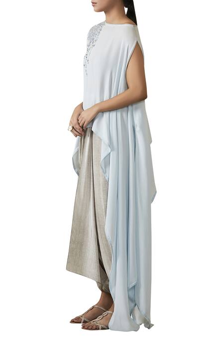 Buy_Tarun Tahiliani_Blue Asymmetric Cape_Online_at_Aza_Fashions