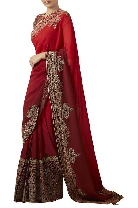 Tarun Tahiliani Embroidered Saree With Blouse Online at Aza Fashions Tarun Tahiliani_Embroidered Saree With Blouse_Online_at_Aza_Fashions