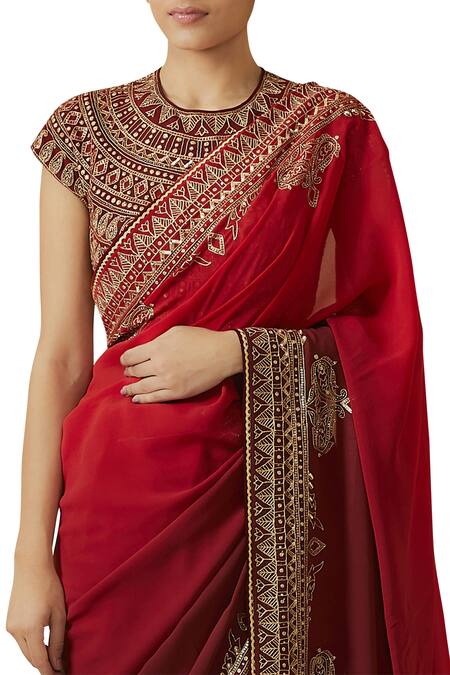 Shop Tarun Tahiliani Embroidered Saree With Blouse Online at Aza Fashions Shop_Tarun Tahiliani_Embroidered Saree With Blouse_Online_at_Aza_Fashions