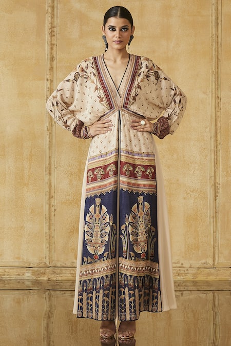 Tarun Tahiliani Ivory Embroidered Layered Dress