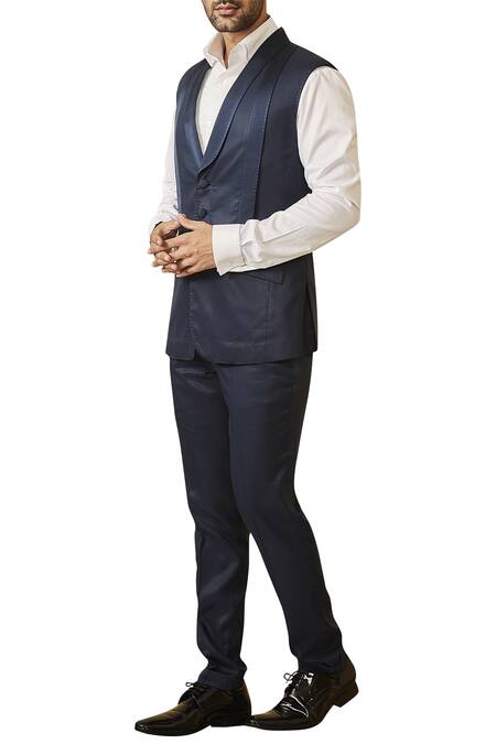 Buy_Tarun Tahiliani_Blue Tuxedo Suit Set _Online_at_Aza_Fashions