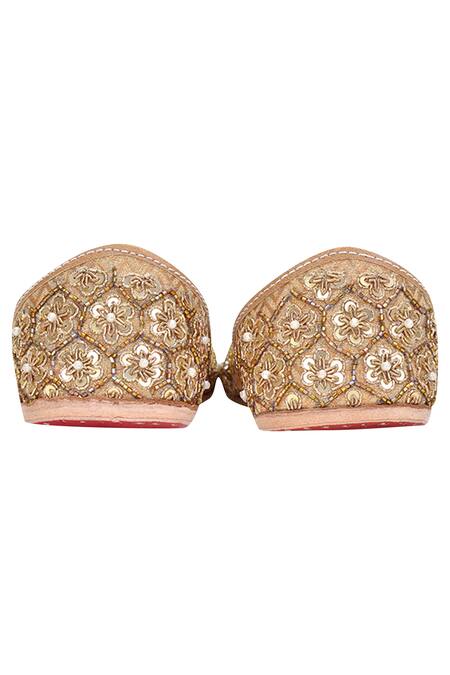 Shop_Jutti Choo_Gold Cut Work, Sequins, Zari Embroidered Juttis_at_Aza_Fashions