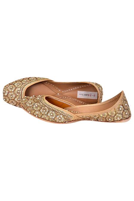 Jutti Choo_Gold Cut Work, Sequins, Zari Embroidered Juttis_Online_at_Aza_Fashions
