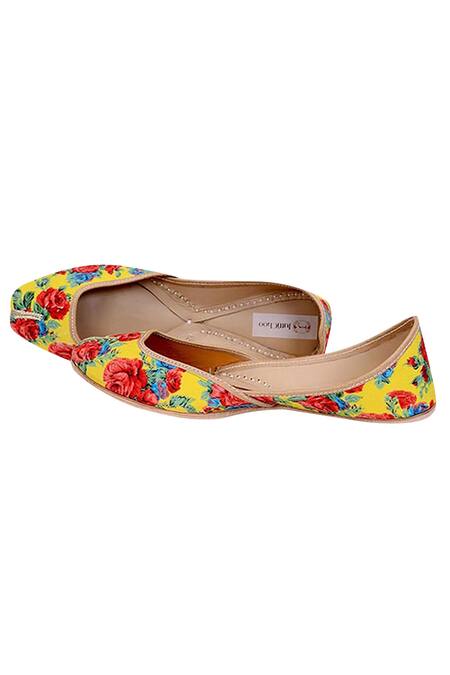 Jutti Choo_Yellow Floral Print Juttis_Online_at_Aza_Fashions