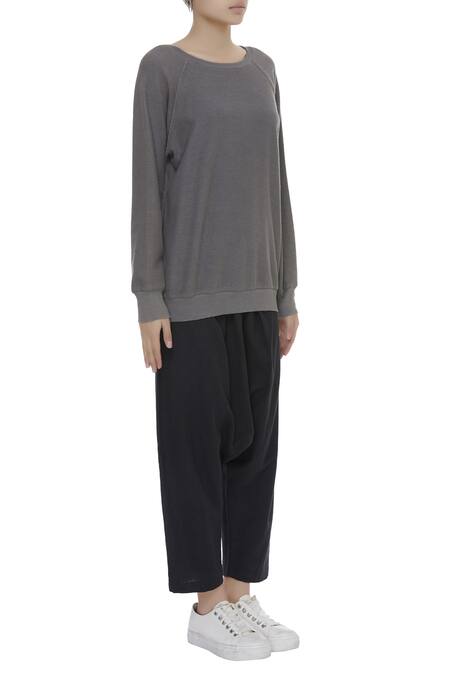 Kapda By Urvashi Kaur_Grey Round Cotton Sweatshirt_Online_at_Aza_Fashions