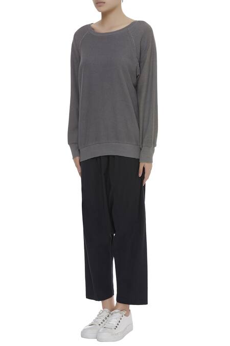 Buy_Kapda By Urvashi Kaur_Grey Round Cotton Sweatshirt_Online_at_Aza_Fashions