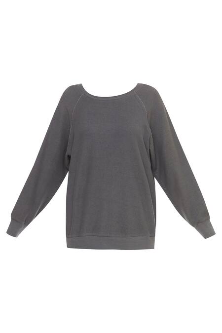 Shop_Kapda By Urvashi Kaur_Grey Round Cotton Sweatshirt_Online_at_Aza_Fashions
