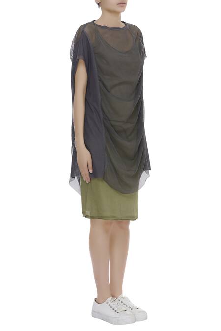 Kapda By Urvashi Kaur_Grey Round Mesh Top_Online_at_Aza_Fashions