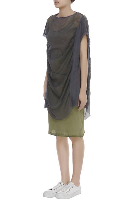 Buy_Kapda By Urvashi Kaur_Grey Round Mesh Top_Online_at_Aza_Fashions