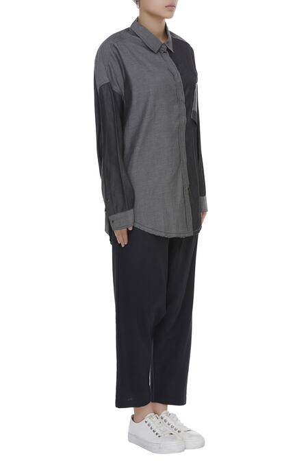 Kapda By Urvashi Kaur_Black Shirt Collar Denim_Online_at_Aza_Fashions