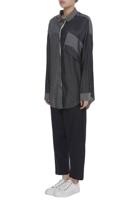 Buy_Kapda By Urvashi Kaur_Black Shirt Collar Denim_Online_at_Aza_Fashions