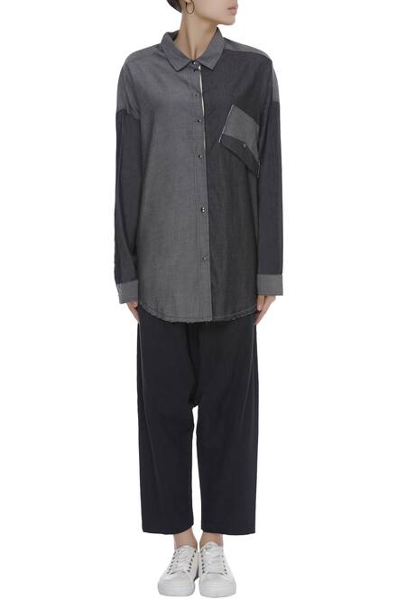 Shop_Kapda By Urvashi Kaur_Black Shirt Collar Denim_Online_at_Aza_Fashions