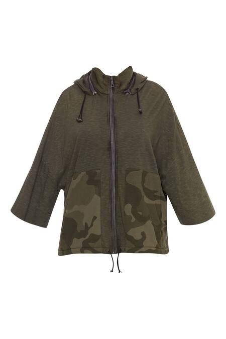 Shop_Kapda By Urvashi Kaur_Green Hoodie Jacket With Side Pockets_Online_at_Aza_Fashions