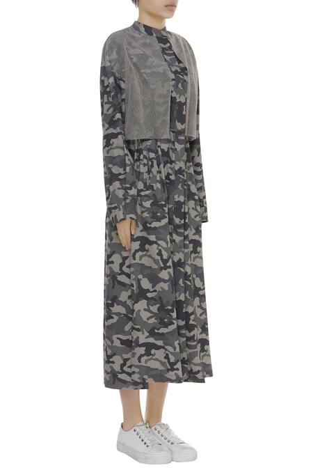 Kapda By Urvashi Kaur_Black Camo Dress_Online_at_Aza_Fashions