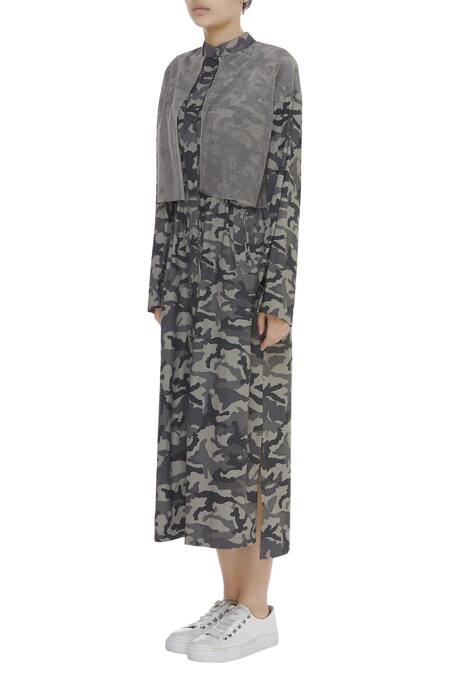 Buy_Kapda By Urvashi Kaur_Black Camo Dress_Online_at_Aza_Fashions