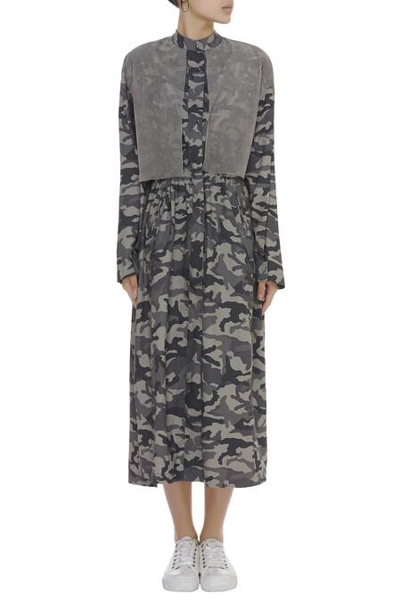 Shop_Kapda By Urvashi Kaur_Black Camo Dress_Online_at_Aza_Fashions