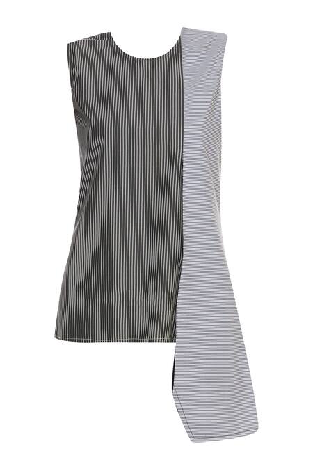 Shop Kapda By Urvashi Kaur White Round Cotton Asymmetric Top Online at Aza Fashions Shop_Kapda By Urvashi Kaur_White Round Cotton Asymmetric Top_Online_at_Aza_Fashions