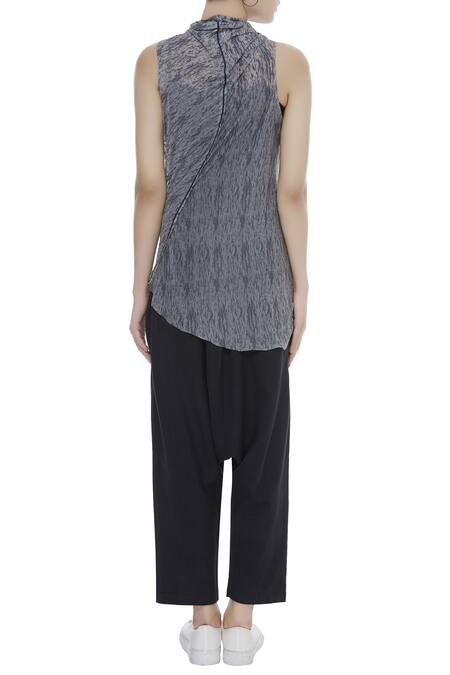 Shop_Kapda By Urvashi Kaur_Grey Cowl Neck Asymmetric Top _at_Aza_Fashions