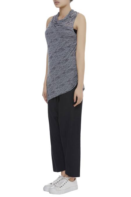 Buy_Kapda By Urvashi Kaur_Grey Cowl Neck Asymmetric Top _Online_at_Aza_Fashions