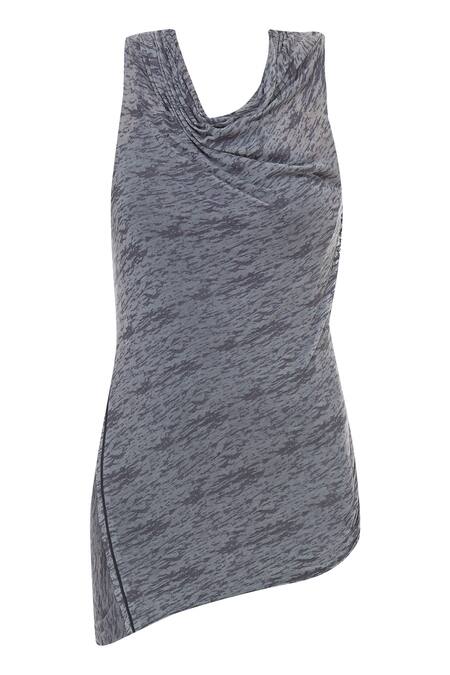 Shop_Kapda By Urvashi Kaur_Grey Cowl Neck Asymmetric Top _Online_at_Aza_Fashions