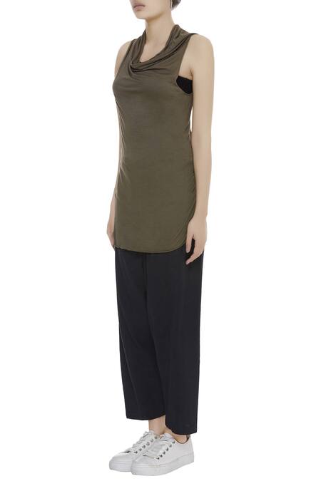 Buy_Kapda By Urvashi Kaur_Green Cowl Jersey Top_Online_at_Aza_Fashions