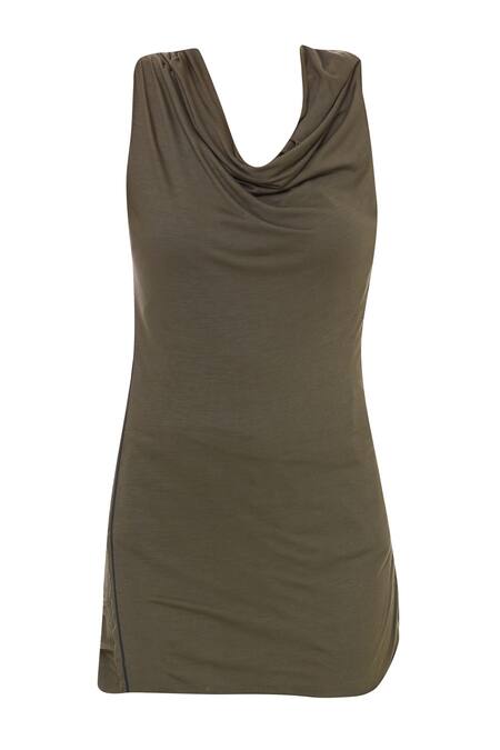 Shop_Kapda By Urvashi Kaur_Green Cowl Jersey Top_Online_at_Aza_Fashions