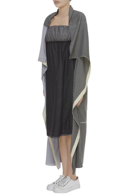 Buy_Kapda By Urvashi Kaur_Blue Striped Sleeveless Shrug_Online_at_Aza_Fashions