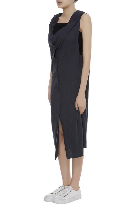 Buy_Kapda By Urvashi Kaur_Grey Sleeveless Draped Shrug_Online_at_Aza_Fashions