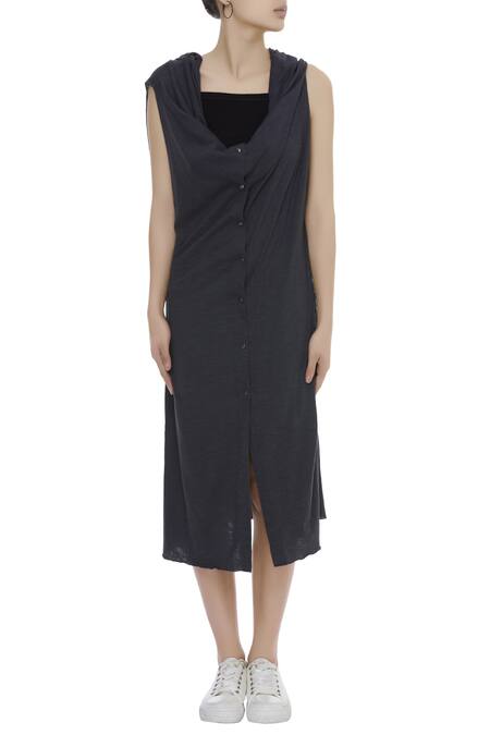 Shop_Kapda By Urvashi Kaur_Grey Sleeveless Draped Shrug_Online_at_Aza_Fashions