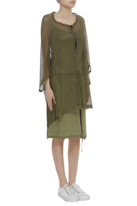 Kapda By Urvashi Kaur_Green Round Oversized Long Jacket_Online_at_Aza_Fashions