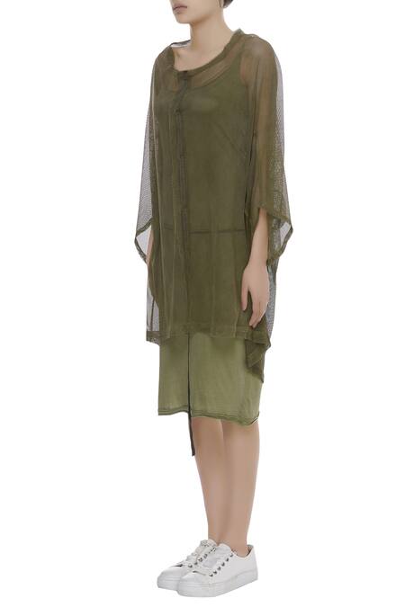 Buy_Kapda By Urvashi Kaur_Green Round Oversized Long Jacket_Online_at_Aza_Fashions