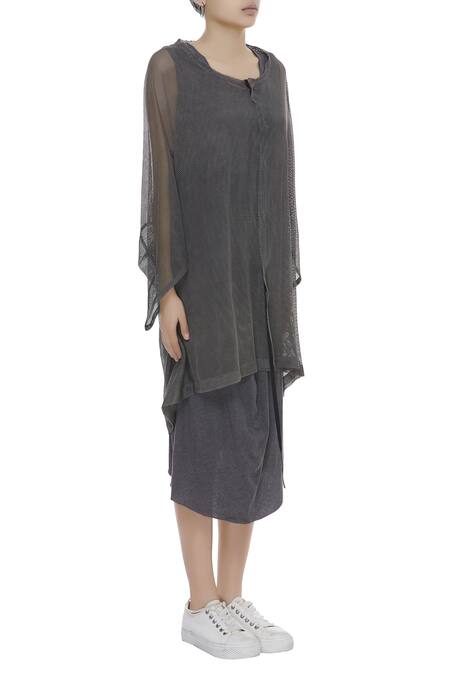 Kapda By Urvashi Kaur_Grey Round Oversized Long Jacket_Online_at_Aza_Fashions