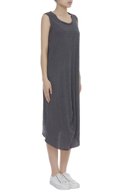 Kapda By Urvashi Kaur_Grey Cowl Draped Dress_Online_at_Aza_Fashions