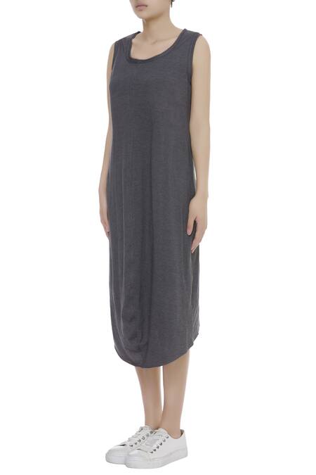 Buy_Kapda By Urvashi Kaur_Grey Cowl Draped Dress_Online_at_Aza_Fashions