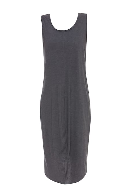Shop_Kapda By Urvashi Kaur_Grey Cowl Draped Dress_Online_at_Aza_Fashions
