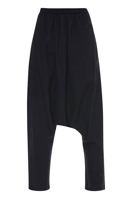 Kapda By Urvashi Kaur Black Draped Pants With Welt Pockets Online at Aza Fashions Kapda By Urvashi Kaur_Black Draped Pants With Welt Pockets_Online_at_Aza_Fashions