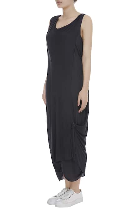 Buy_Kapda By Urvashi Kaur_Grey Draped Layered Dress_Online_at_Aza_Fashions