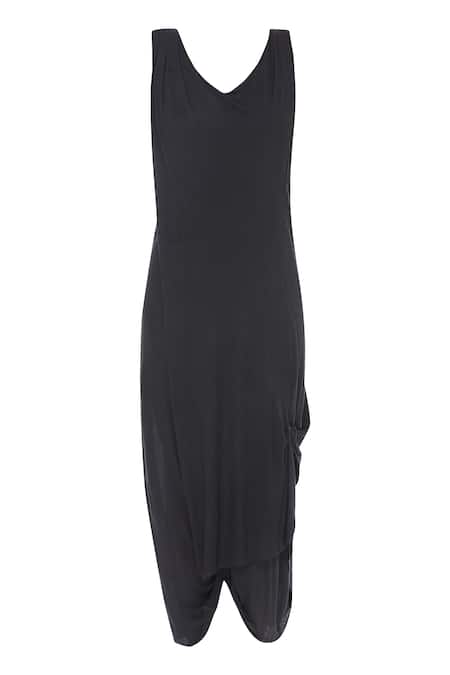 Shop_Kapda By Urvashi Kaur_Grey Draped Layered Dress_Online_at_Aza_Fashions