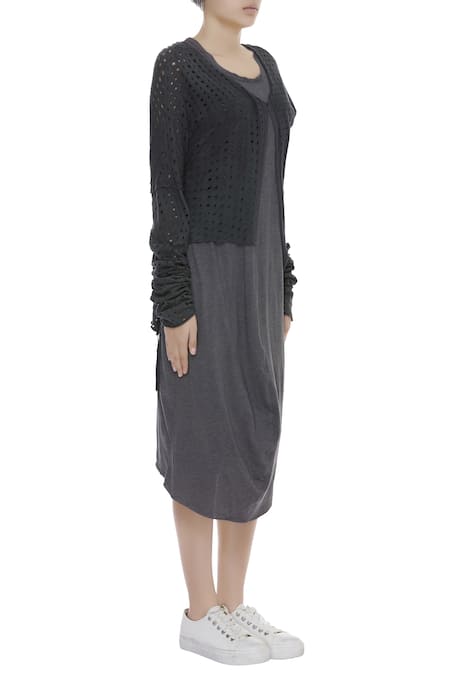 Kapda By Urvashi Kaur_Grey Cut Out Detail Shrug_Online_at_Aza_Fashions