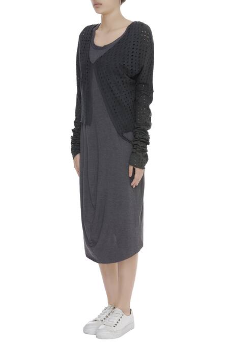 Buy_Kapda By Urvashi Kaur_Grey Cut Out Detail Shrug_Online_at_Aza_Fashions