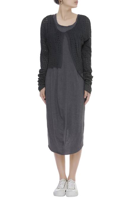 Shop_Kapda By Urvashi Kaur_Grey Cut Out Detail Shrug_Online_at_Aza_Fashions