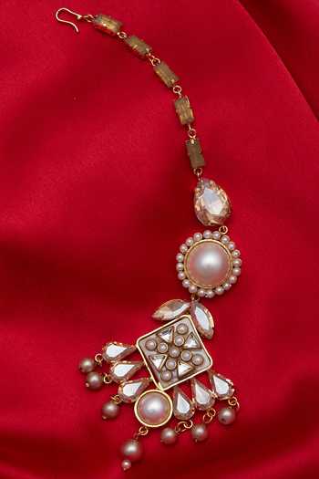 Buy_Bblingg_Gold Plated Kundan And Crystal Maangtikka _Online_at_Aza_Fashions