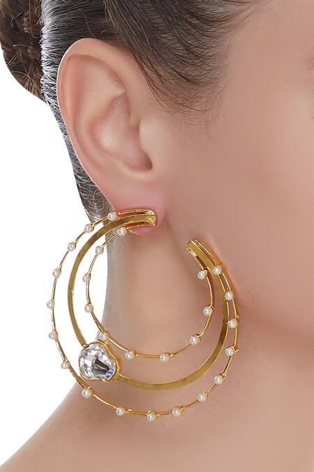 Shop Bblingg Gold Plated Beads And Crystal Hoops at Aza Fashions Shop_Bblingg_Gold Plated Beads And Crystal Hoops_at_Aza_Fashions