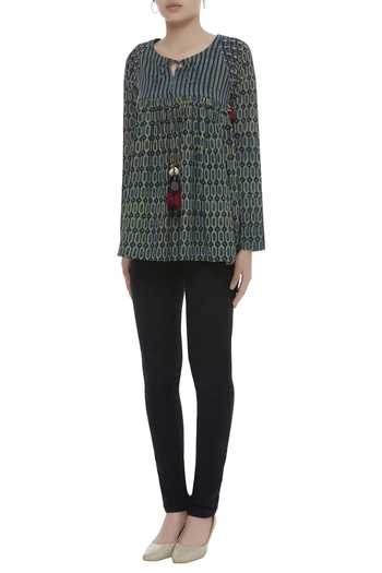 Shop_Sagaa By Vanita_Blue Round Cotton Printed Top _Online_at_Aza_Fashions