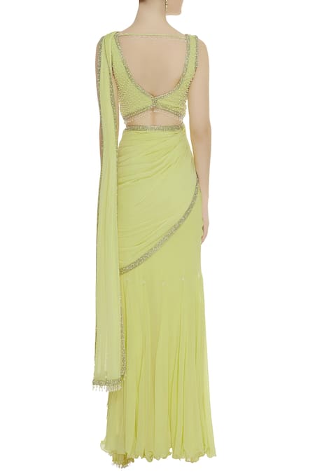 Shop_ARPAN VOHRA_Yellow Pre-pleated Lehenga Saree Set _at_Aza_Fashions