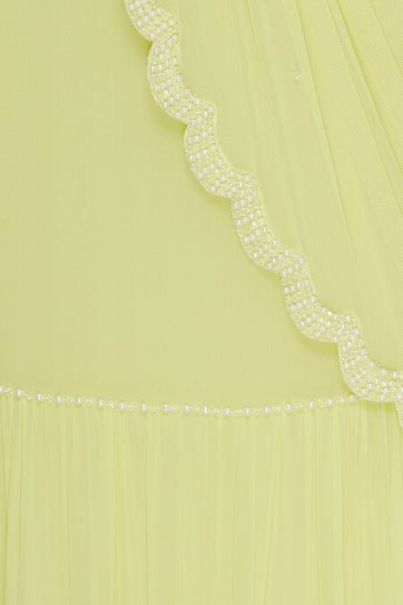 Arpan Vohra_Yellow Georgette Round Pre-draped Lehenga Saree With Blouse _at_Aza_Fashions