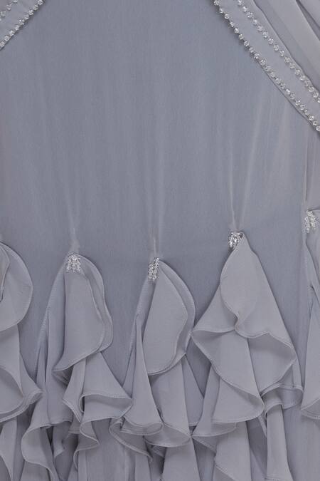 Arpan Vohra Grey Georgette Round Pre-draped Lehenga Saree With Blouse at Aza Fashions Arpan Vohra_Grey Georgette Round Pre-draped Lehenga Saree With Blouse _at_Aza_Fashions