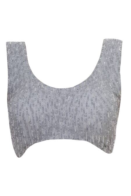 Shop_Arpan Vohra_Grey Tulle Round Pre-stitched Lehenga Saree With Blouse _Online_at_Aza_Fashions