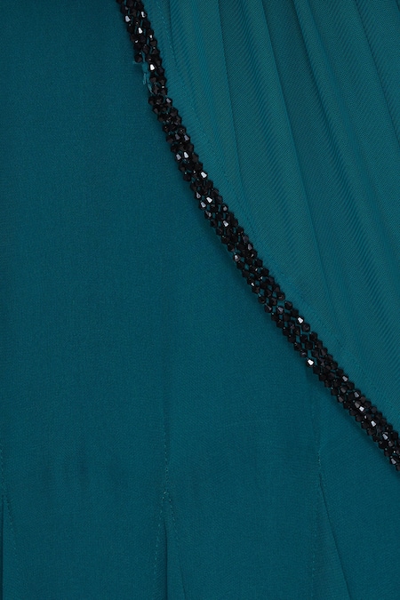 ARPAN VOHRA_Blue Georgette Round Embellished Saree Gown  _at_Aza_Fashions