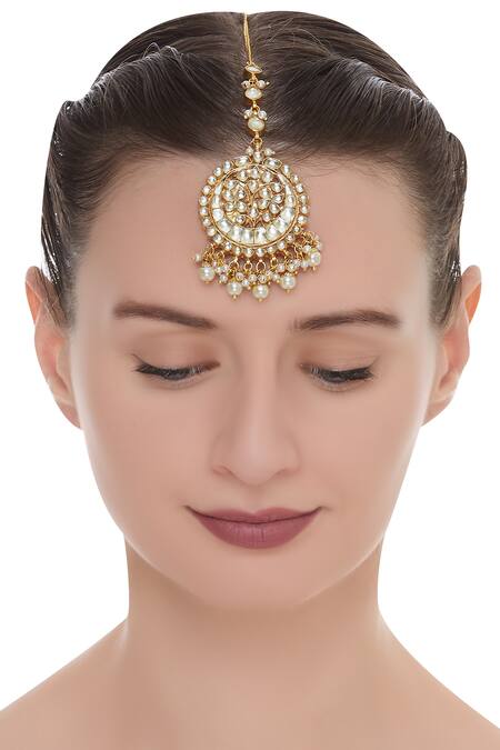 Shop_Just Jewellery_Gold Plated Jadtar Circular Mangtikka _at_Aza_Fashions